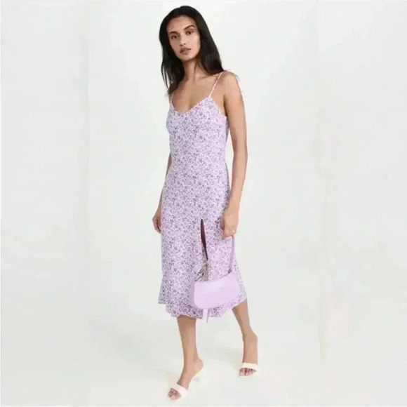 Reformation Crimini Purple Floral Front Slit Midi Slip Dress Size 12 - Picture 9 of 12